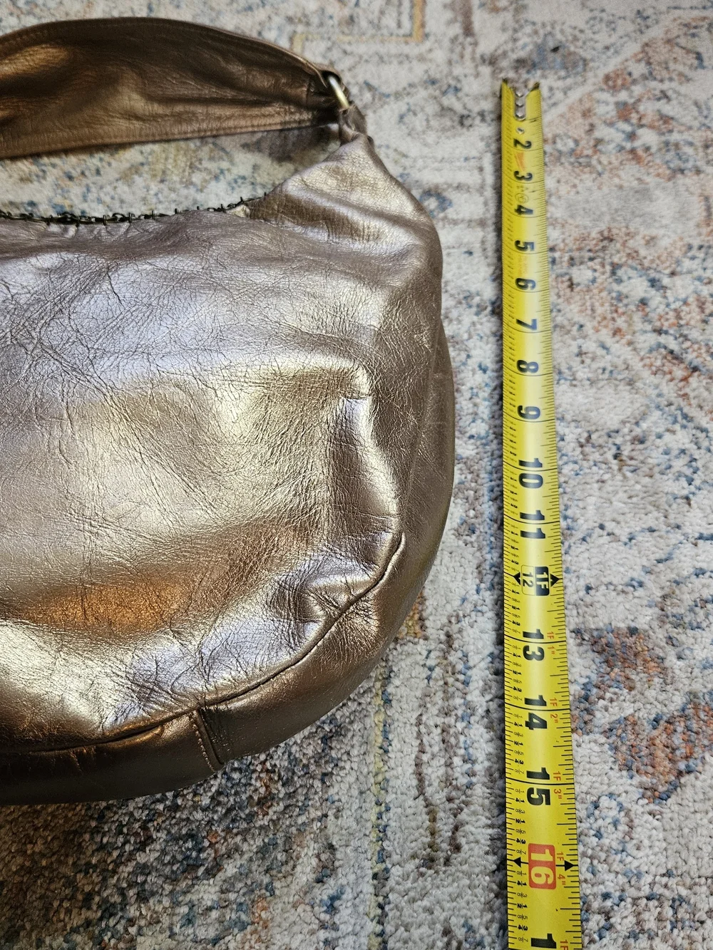 Franco Sarto Metallic Bronze Hobo Bag Coin Trim Slouchy Boho Shoulder Glam Purse